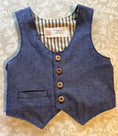 Load image into Gallery viewer, flat front view of vest showing the lining and buttons as well as the front welt pocket