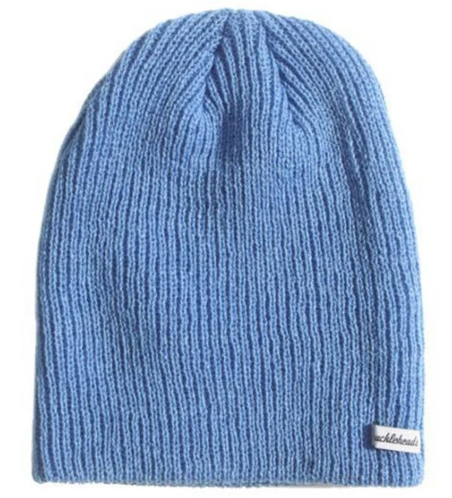 flat lay of the light blue beanie