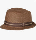 Load image into Gallery viewer, Side view of fedora on a white back ground with front flipped down
