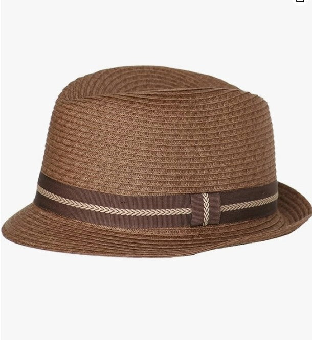 Side view of fedora on a white back ground with front flipped down