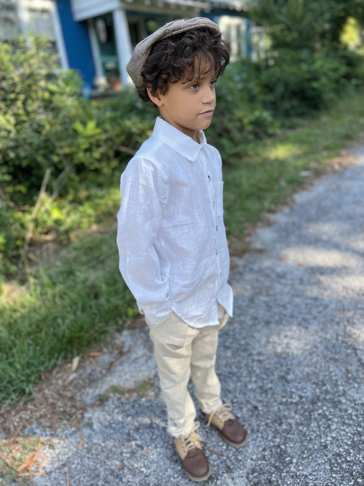 Round collar linen button down